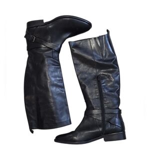 Joe Fresh Black Leather Over the Knee Boots Made In Italy